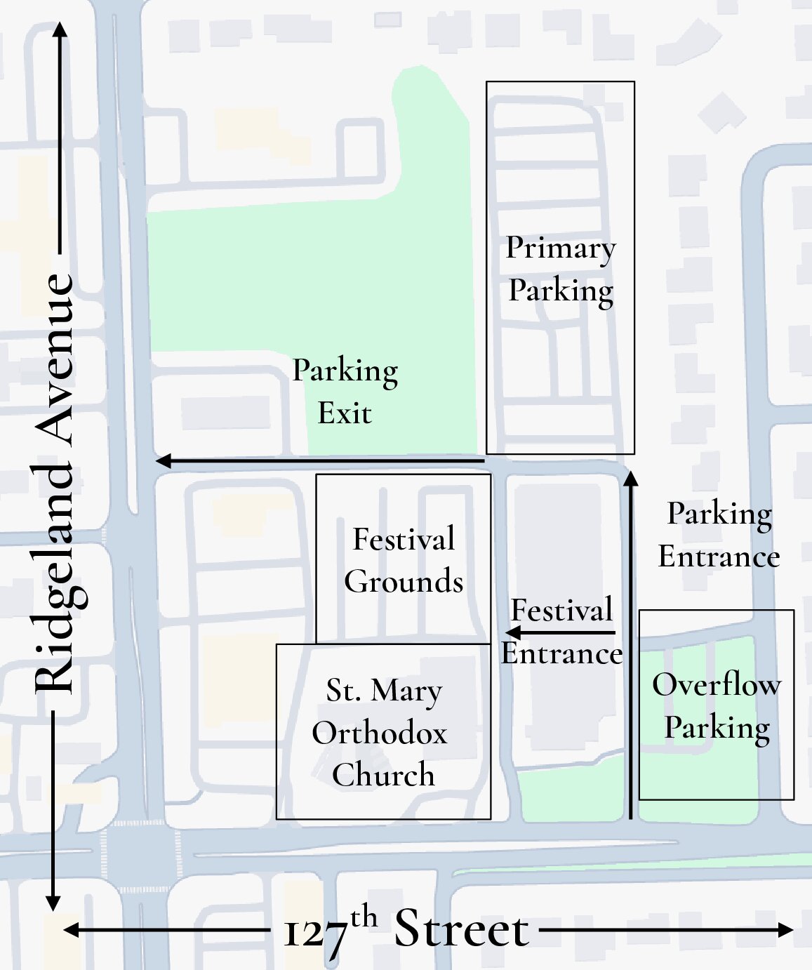 Parking and grounds map for the festival venue